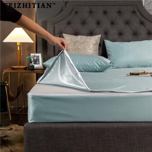 Satin Waterproof Mattress Cover Full Package Fitted Bed Sheet Zipper Easy Removable And Washable Mattress Protection Cover