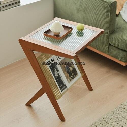Nordic Solid Wood Sofa Side Table Middle Narrow Long Modern Simple Small Family Changhong Glass Light Luxury Living Room Small T