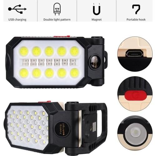 LED Work Light 4 Modes T6+COB Flashlight Lantern Built-in USB Charge Battery Camping Torch Working Emergency Light Dropship