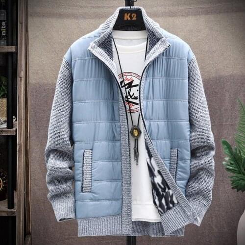 Sweater men autumn and winter loose leisure large size sweater cardigan splicing thick fleece warm jacket jacket