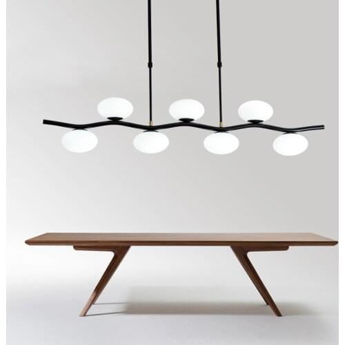 Traditional Black Wave Metal G4 Led Pendant Light Unique Oval Glass Shades Pendant Lamp For Dining Room Adjustable Rod Hang Lamp