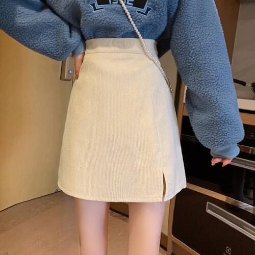 2021 new winter short skirt core corduroy skirt split skirt high waist A-line skirt mini skirt woman skirts