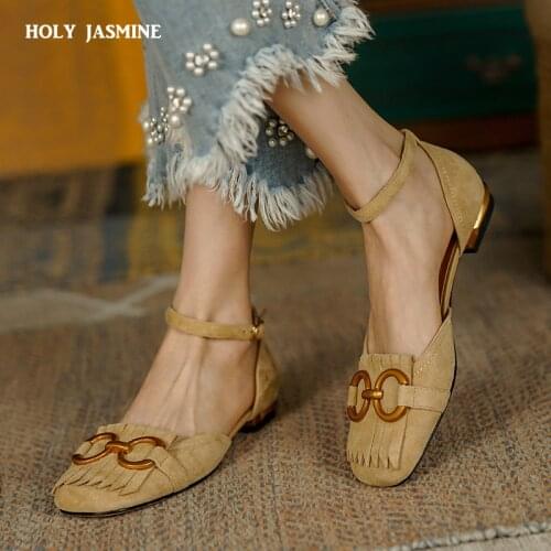 Square Toe Cow Suede Women Sandals 2021 Summer New Metal Decoration High Heels Pumps Genuine Leather Sexy Night Club Shoes Woman