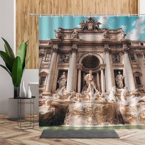 Architecture Landscape Shower Curtain Rome Trevi Fountain Berlin Church Bathroom Decoration Waterproof Bath Curtains With Hooks