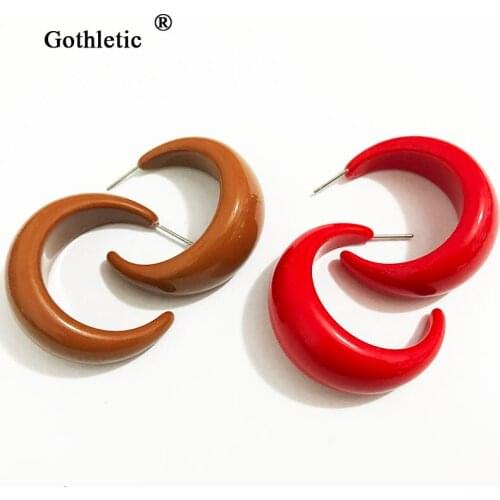 Gothletic Brown/Red 35MM Chunky Resin Hoop Earrings for Women Brincos Fashion Jewelry 2019 NEW