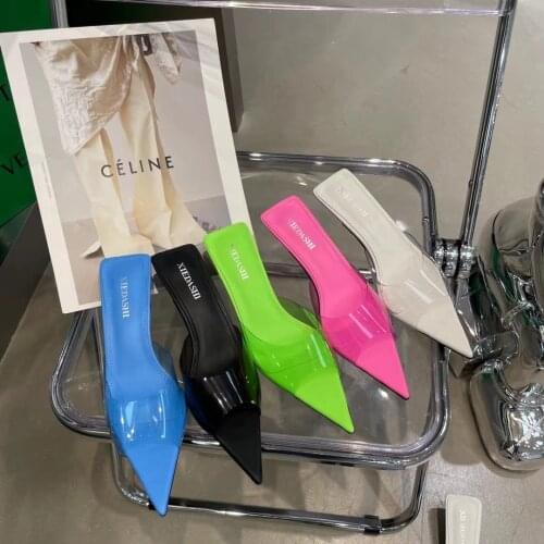 Pointed Toe Women Slippers Weave Design Thin Low Heels Slip On Fashion Blue Shoes Outdoor Causal Slides Slippers Mules Shoes