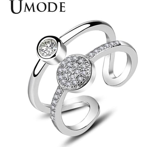 UMODE Fashion Round Pave Zircon Open Cuff Ring for Women White Gold Jewelry Anillos Mujer Moda New Fashion Bijoux AUR0435