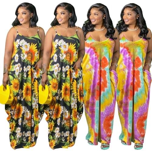 Somoshein S-3XL 2021 Summer Fashion Women Casual Dress Tie Dye Printing Halter Loose Long Dresses Wholesale Dropshopping