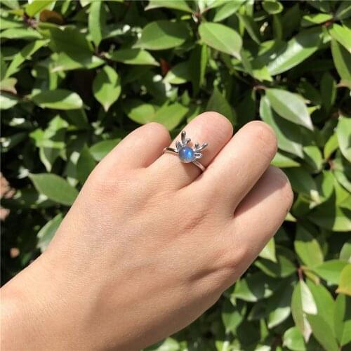 Natural Stone Labradorite Gray Moonstone Ring Copper Deer Shape Fshion Jewelry For Women