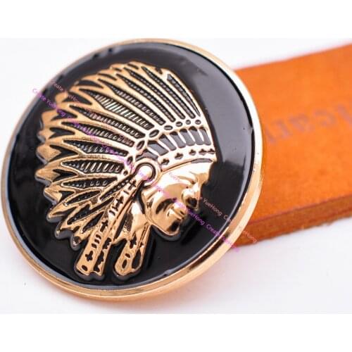 10PC 1-1/4"Gold Black Western Biker Indian Head Motorcycle Leathercraft Keychian Belt Saddle Concho Casting Badge