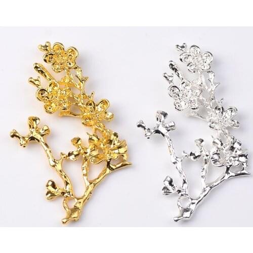 10PCS 58*38mm Metal Alloy 18K Gold Silver color Branches Flower Connectors Charm DIY Jewelry Findings