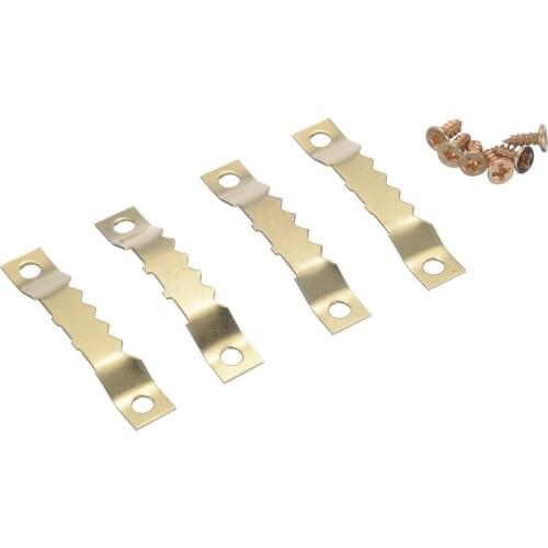 100 Sets Golden Hanging Picture Photo oil Painting Mirror Frame Saw Tooth Hooks Hangers Frame Hooks + Screws 45*8mm