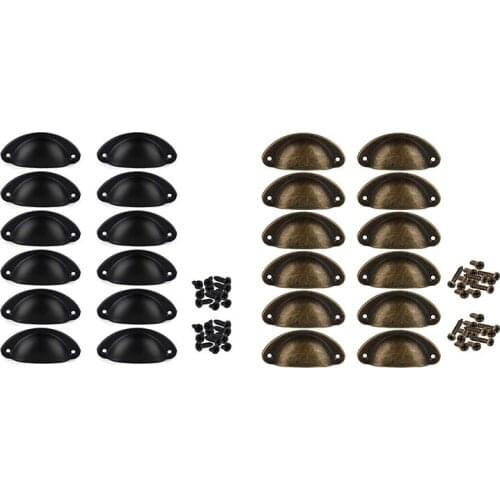 12Pcs Door Drawer Cabinet Iron Shell Cup Semicircle Handle Pull Knob With Screws 8.1Cmx3.2Cm