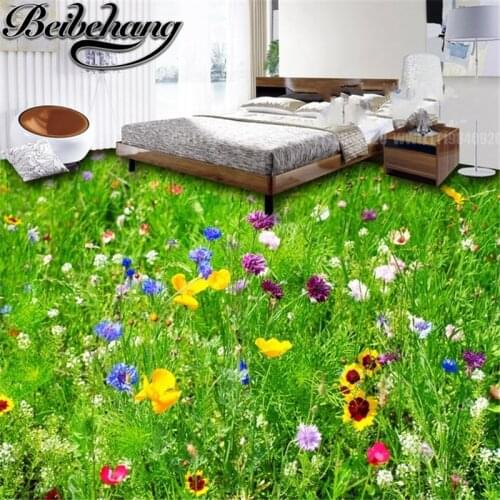Beibehang custom Grass flowers 3D flooring painting grass sunflower waterproof bedroom hotel flooring mural papel de parede 3d