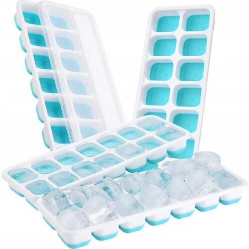 4pc Silicone Ice Cube Tray Ice Cube Mold Box With Lid Home Bar Tool Ice Cream Party Popsicle Silicone Molds
