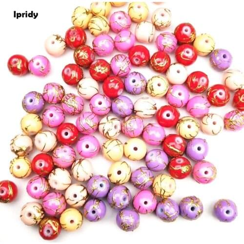 40Pcs/lot Natural Quartz Crystal 8mm Glass Smooth Opaque Round Beads,Painted Golden Line
