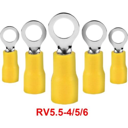 40PCS RV5.5-4 RV5.5-5 RV5.5-6 Yellow Ring insulated terminal cable Crimp Terminal suit 4-6mm2 Cable Wire Connector