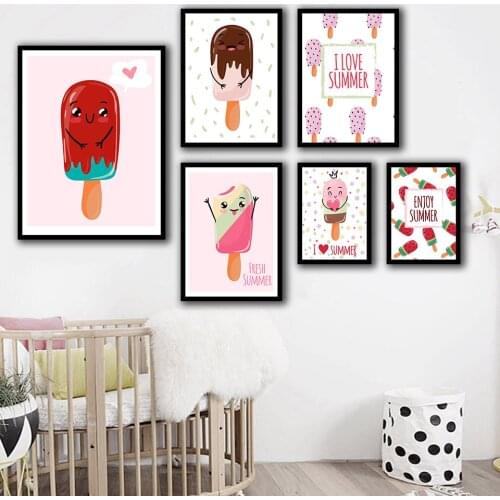 Abstract cartoon summer diverse ice cream Nordic Style Wall Art Canvas Print Painting Modern Living Room Decor Picture