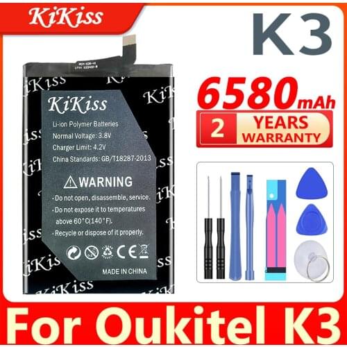 100% New KiKiss 6580mAh Powerful K3 Replacement Battery For Oukitel K3 Mobile Phone Long Standby Time Batteries