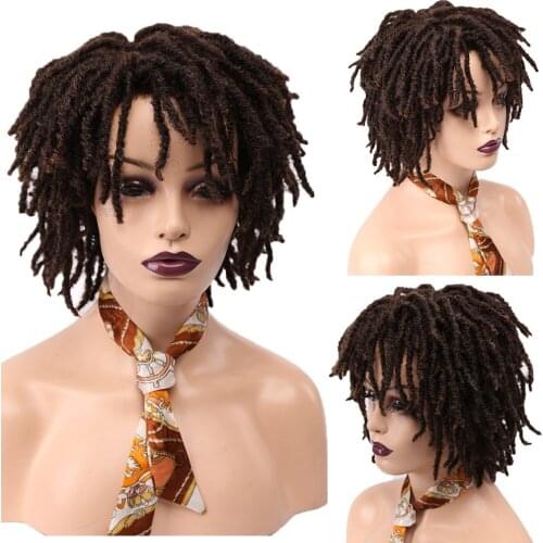 Amir Dreadlock Wig Braided Twist Black Brown Short Curly Heat Resistant Fiber Synthetic Daily Party Replacement for Women