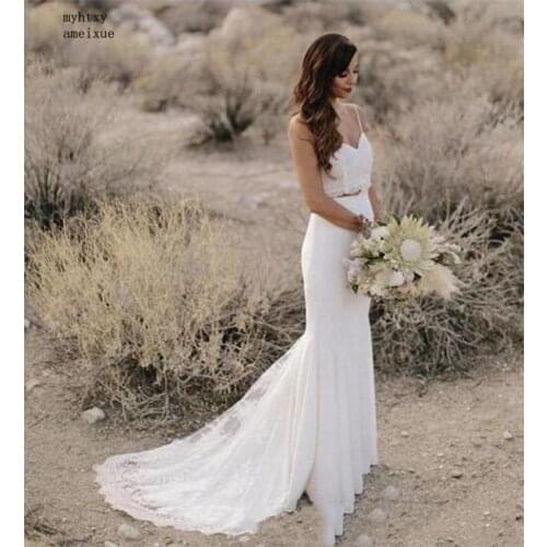 Cheap Sexy Boho Wedding Dress 2 Pieces Vintage Princess Wedding Gown Chiffon Skirt Beach Bride Dress 2020 Vestido De Noiva