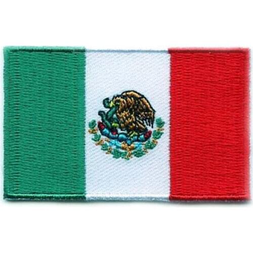 Mexico Flag Garment Labels/Embroidery Patches Made by Twill with Flat Broder and Iron On Backing Free Shipping by Post