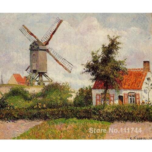 Art landscape Windmill at Knokke Belgium Camille Pissarro paintings on canvas High quality Hand painted