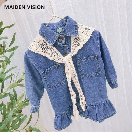 2021 Baby Girls cowboy Dress Lace Toddler Girl Pullover Child Clothes Infant Denim dress For spring Dresses Casual baby outfit