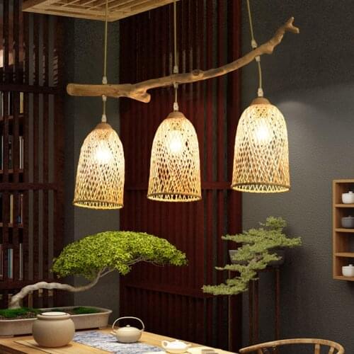 Creative personality branch lamp bamboo art tree branch bamboo weaving lamp Japanese restaurant chandelier office hanging lamp