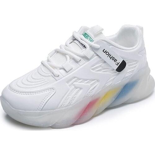 Fashion Women Sneakers 2021 Breathable Air Mesh Lace Up Rainbow Sole Daddy Shoes Trend Chunky Platform Vulcanized Shoes