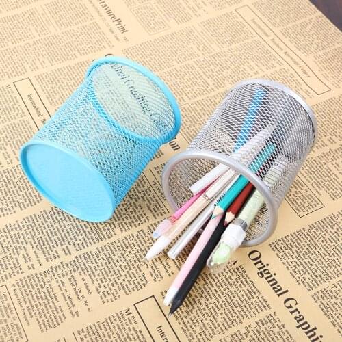 Round/Square Metal Pens Holder Mesh Cosmetics Brush Storage Case Container for Office School Study Desk Storage Organizer