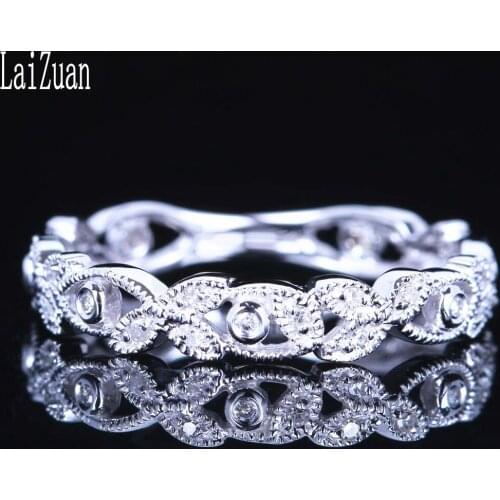 LaiZuan Solid 14K White Gold AU585 0.15CT Certified H/SI Round Natural Diamond Engagement Wedding Band Trendy Jewelry Gift Ring
