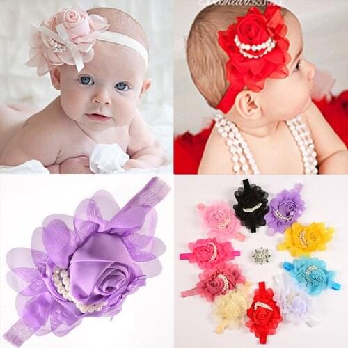 2018 Hot Selling Fashion Hot children kids Baby girls pearl diamond flowers Headband Headwear Hair Band Head Piece Accessoriesls