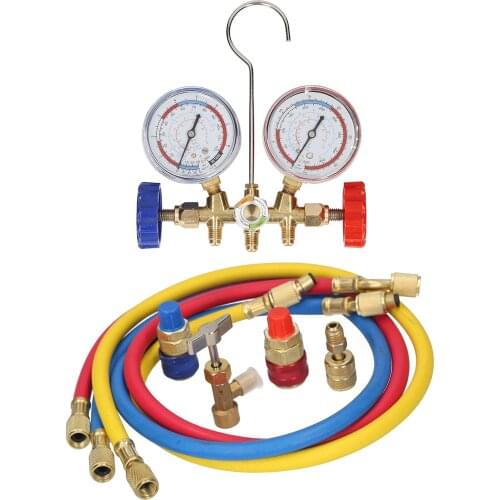 Refrigerant Manifold Gauge SET Air Condition Refrigeration Set Air Conditioning Tools Hose and Hook for R12 R22 R404A R134A