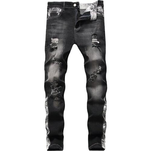 Mens Popular Young Mens Ripped Skinny Zipper Slim Fit Casual Pants Trousers Jeans Men