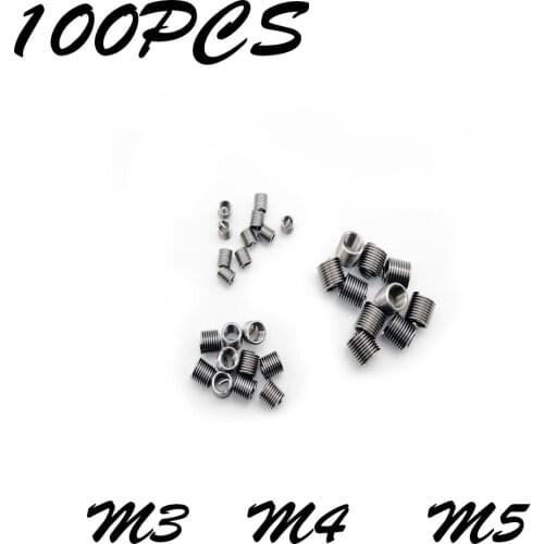100pcs M3/M4/M5*0.5/0.7/0.8*1D/1.5D/2D/2.5D/3D Silver Thread Repair Insert Kit Set Stainless Steel For Hardware Repair Tools
