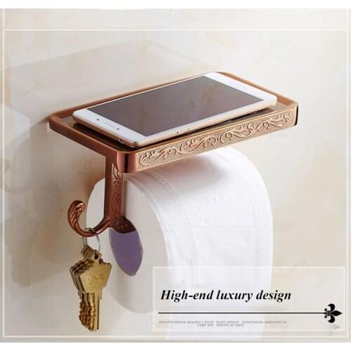 Bathroom Shelves Antique Bronze Carving Toilet Roll Paper Rack with Phone Shelf Wall Mounted Bathroom Paper Holder