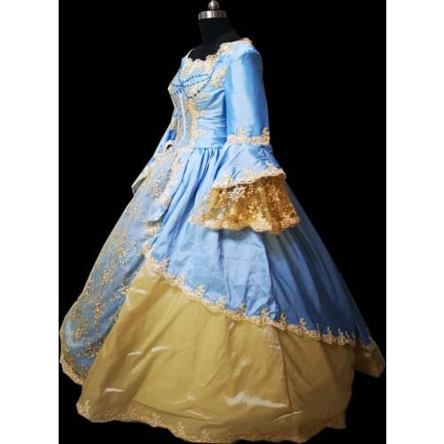 New blue Vintage costumes 18th Duchess Retro medieval Renaissance Reenactment Theatre Civil war Victorian dress D-357