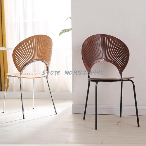 Solid wood dining chair home simple modern shell chair sun chair makeup chair Danish designer chair Nordic