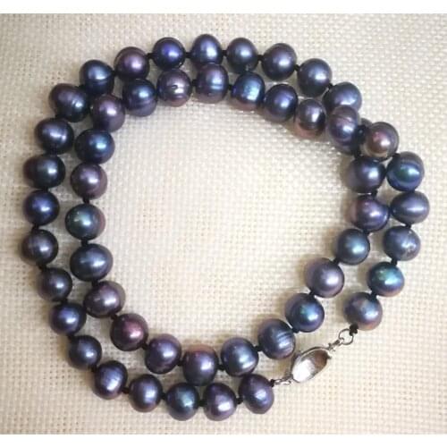 9mm black colors choker necklace 925 silver clasp natural freshwater pearl Woman Jewelry 14'' 35cm 43cm 17