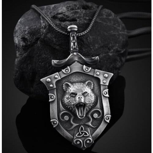 Hot Sale New Hip Hop Zodiac Pendant Necklace Brown Bear Shield Metal Chain Necklace Punk Style Men’s Jewelry Accessories