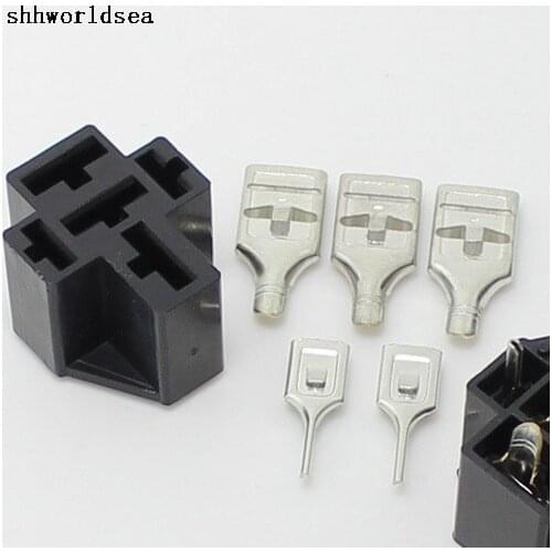 Worldgolden 10/100/500sets - 80A PCB 5 Pin 4P 6.3mm 9.5mm auto Relay Socket car relay holder copper