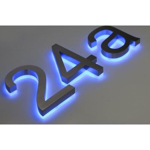 Popular brushed/mirror blue backlight House Numers backlit led letters polished channel letters door light up number letters