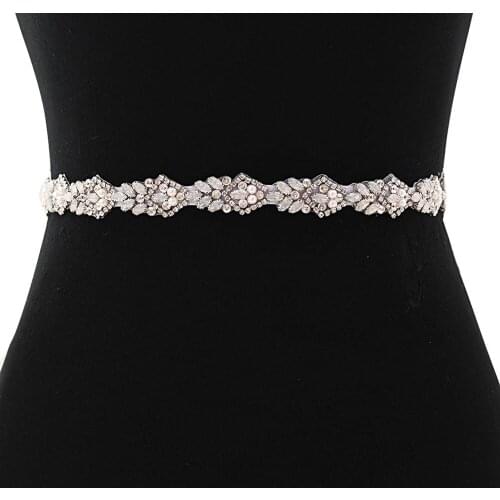 S485 Silver Shiny Milk Rhinestone Pearl Applique Bride Belt Wedding Prom Ladies Dress Accessories Girl Fashion Sash