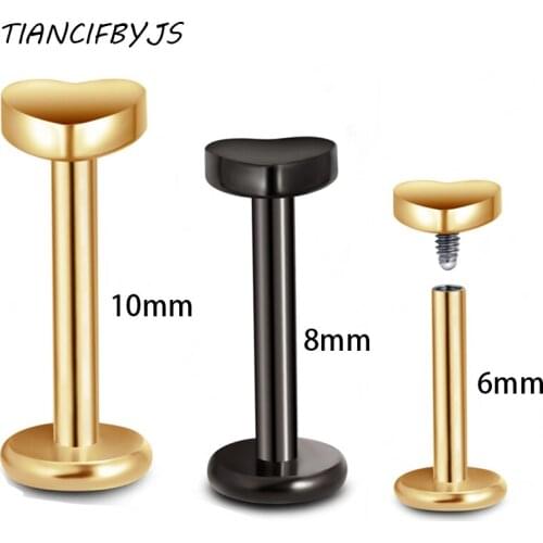 TIANCIFBYJS Lip Piercing Wholesales 60pcs mix size Gold Black Heart Body Jewelry Labret Ring Tragus Earring Stud