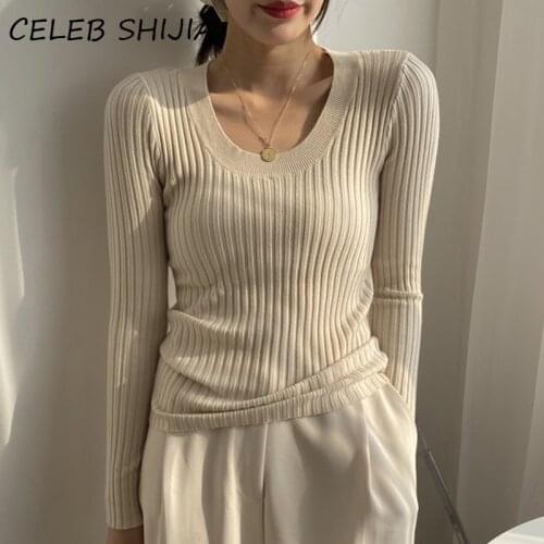 SHIJIA CHIC O-neck Women Basic Slim Warm Knitted Tops Skinny elastic Autumn WintER Long Sleeve Female Pullover Sweaters 2020