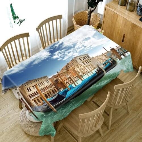 3D Seascape Sailing Boat Pattern Tablecloth Dustproof Thicken Cotton Rectangular/Round Table Cloth for Wedding Picnic Party