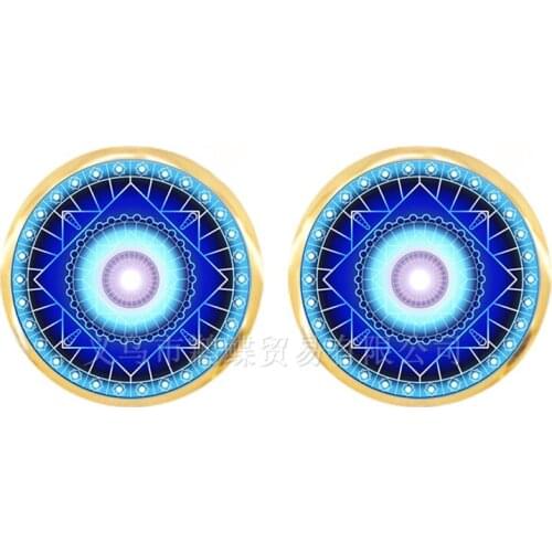Glass Cabochon Stud Earrings Mandala Om Yoga Symbol Buddhism Zen 1 Pair Henna Yoga Earring Jewelry For Women Girls Gift
