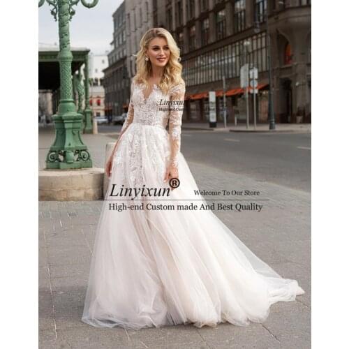 Long Sleeve Boho Wedding Dresses V neck Ivory Lace Appliques Beach Bridal Gowns Bohemian Wedding Dresses vestido de noiva