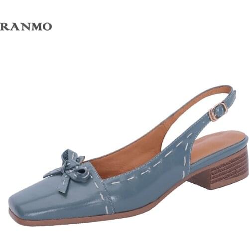 Butterfly Knot Shoes Woman 2021 New Summer Genuine Leatehr High Heels Women Sandals Summer Party Basic Slingbacks Womens Shoes